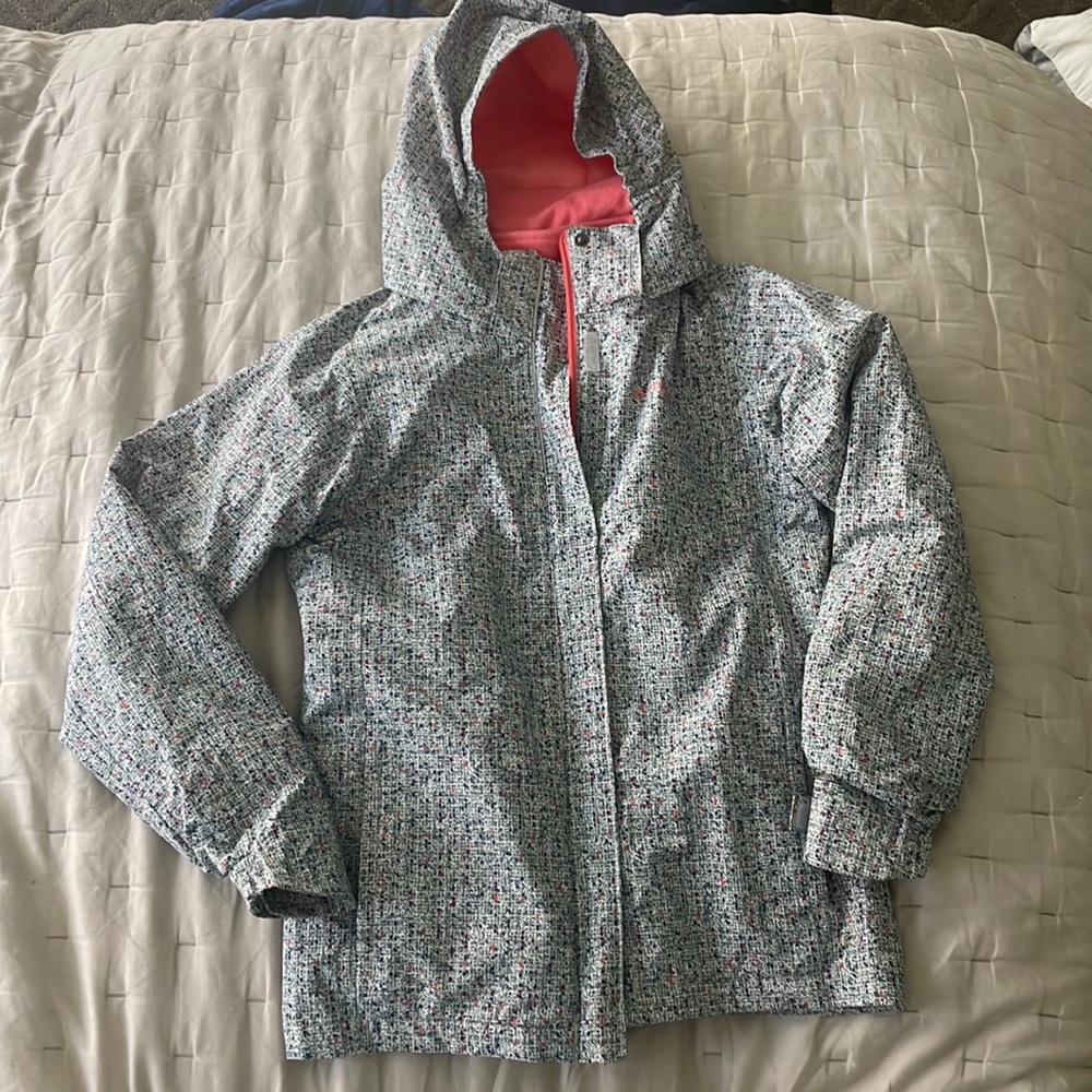 Columbia Interchange Ski Jacket gray/white/navy/peach with peach fleece| Youth L